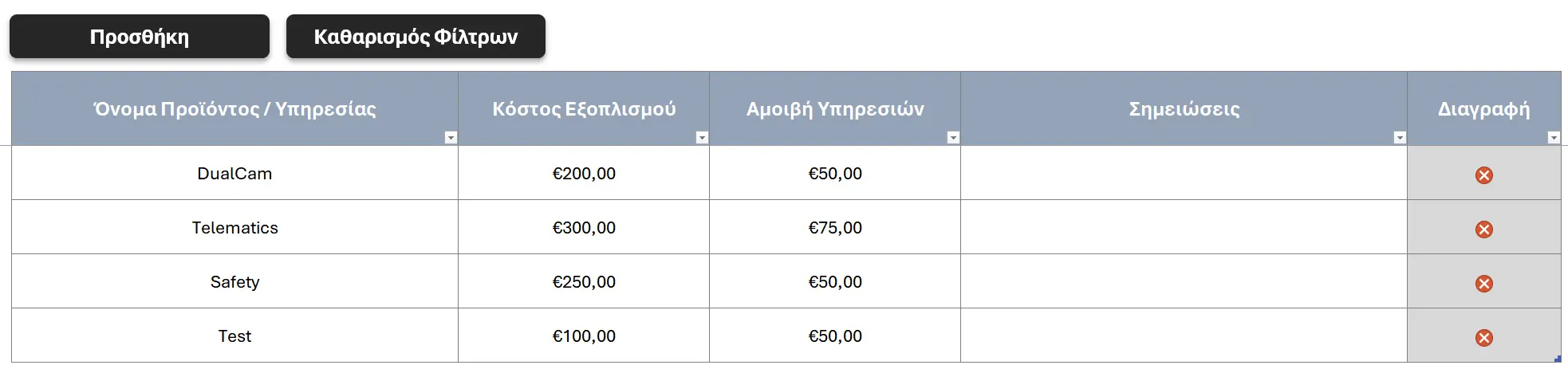 Services screenshot